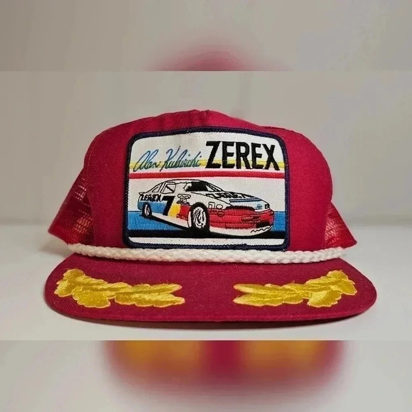 Vintage Nascar Alan Kulwicki Red Snap Back Gold Wings White Rope - Picture 3 of 8